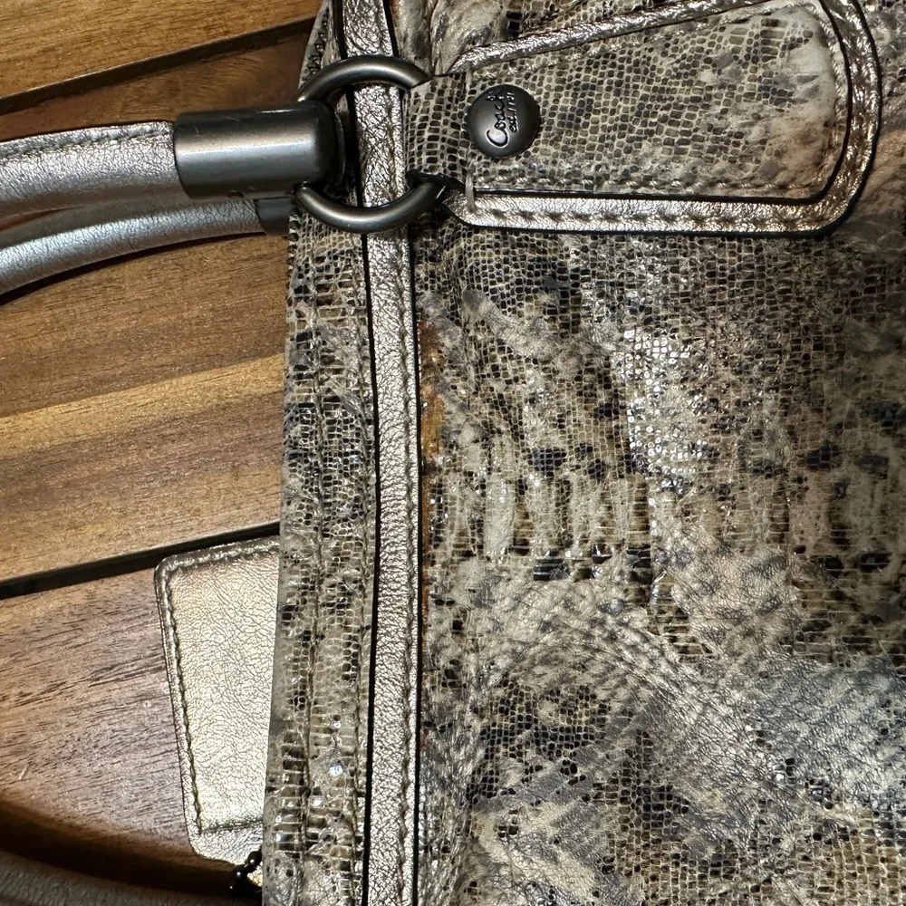 Coach Kristin Metallic Snake-Print Satchel - Taupe & Silver Accents - Picture 10 of 12